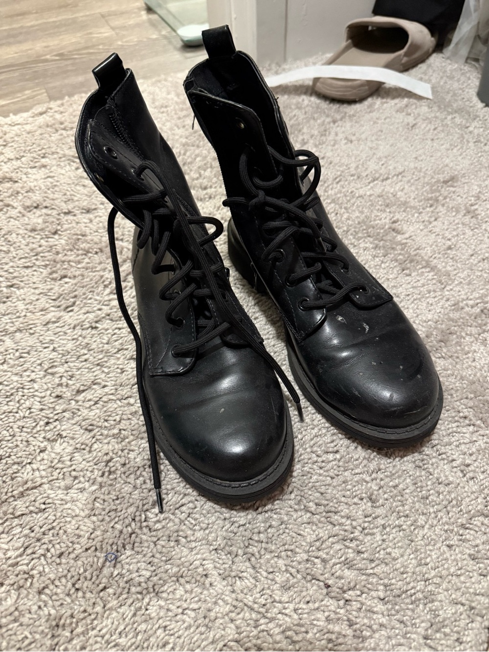 Black Leather Lace-Up Ankle Boots